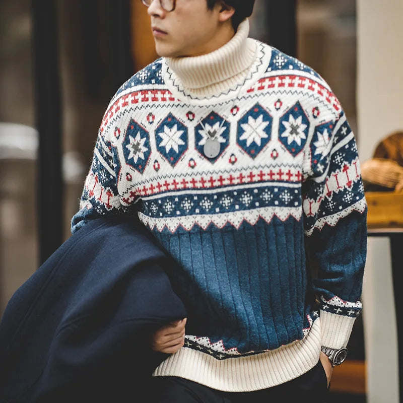 Miesten jouluneule Fair Isle kauluspusero talvi vintage-tyyli