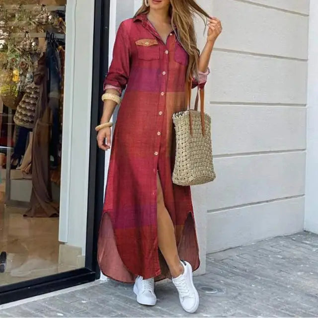 Mekko Denim Maxi - Rentoa Istuvuutta - Paidankaulus-Mekot-EmiyoSuomi