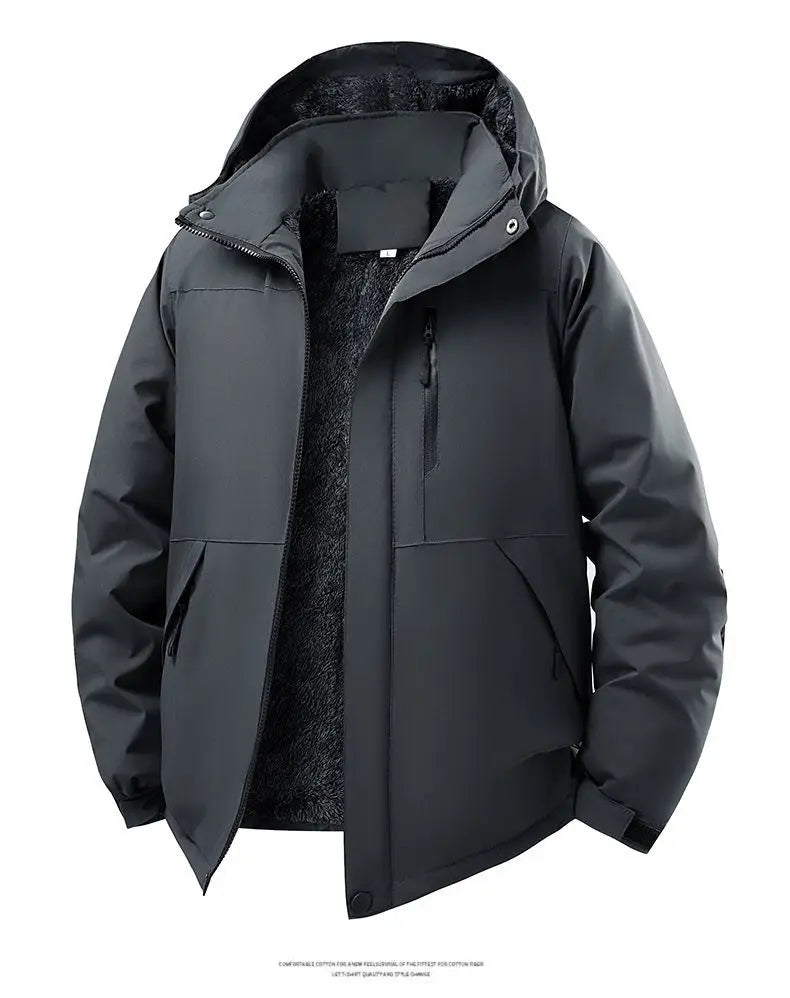 Miesten vedenpitävä fleecevuorinen hupullinen takki oversized talvitakki