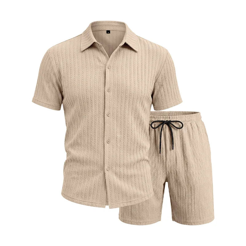 Miesten lyhythihainen paita ja shortsit | Jacquard casual kotiasut