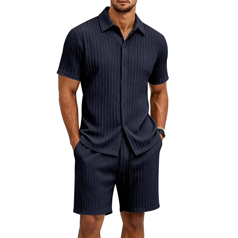 Miesten lyhythihainen paita ja shortsit | Jacquard casual kotiasut