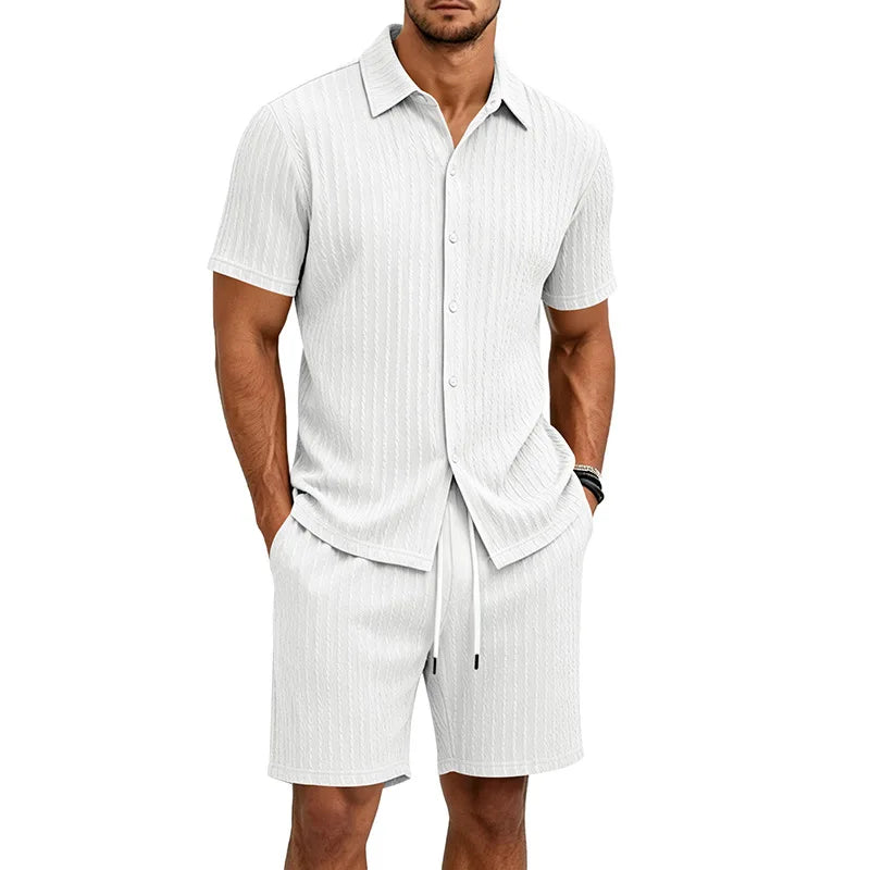 Miesten lyhythihainen paita ja shortsit | Jacquard casual kotiasut