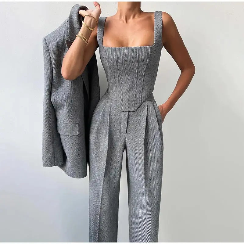 Wenna | Naisten Corset Top -setti | Blazer, housut ja toppi
