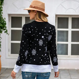 Jouluneule naisille löysä pyöreäkaulus jacquard-kuvio