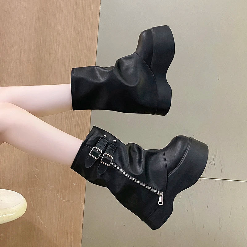 Naisten nahkanilkkurit kiilakorko 9 cm platform