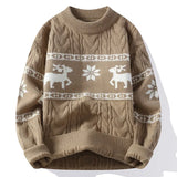 Jouluneule porokuvio unisex punainen valkoinen pullover pyöreä kaula-aukko