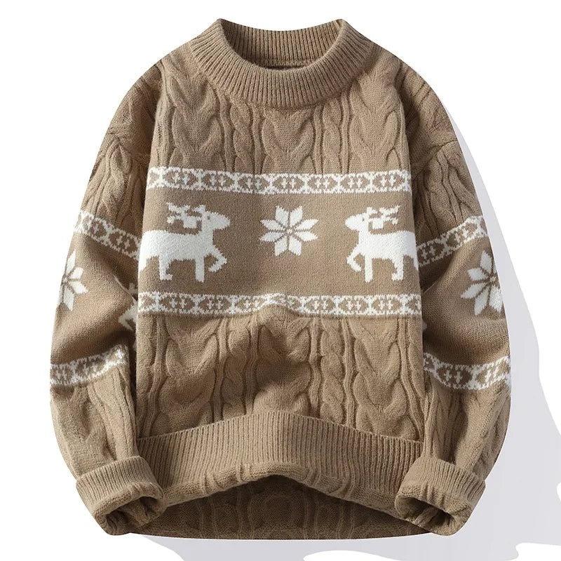 Jouluneule porokuvio unisex punainen valkoinen pullover pyöreä kaula-aukko