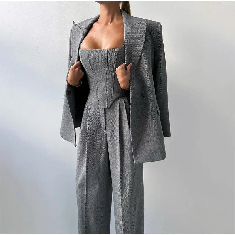 Wenna | Naisten Corset Top -setti | Blazer, housut ja toppi
