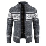 Miesten jouluneule fleece-neuletakki korkeakauluksinen napitus edessä