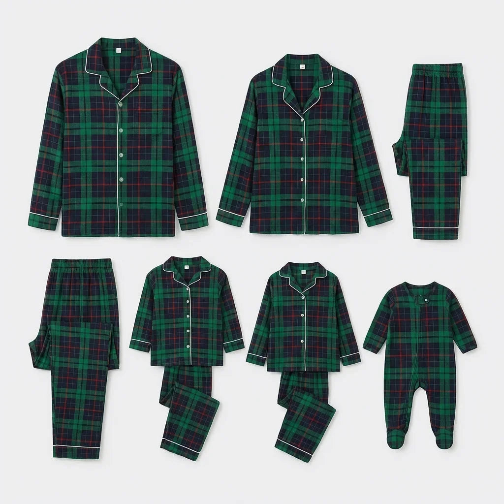 Ruudullinen joulupyjama perhe 2-osainen paita ja housut aikuiset ja lapset