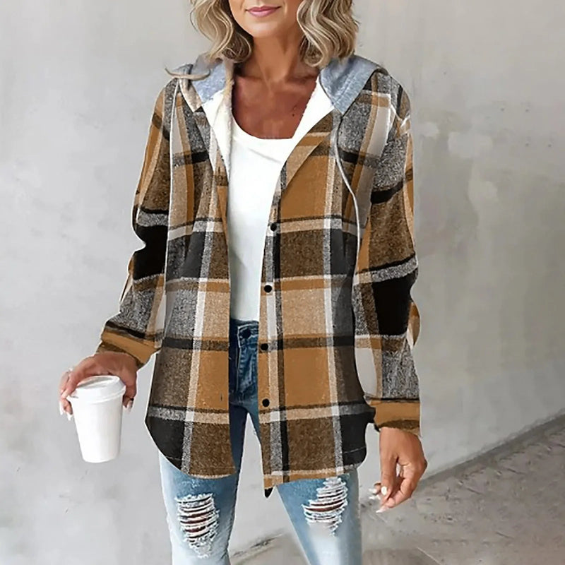 LARA | Ruudullinen Syystakki Naisille-Coats & Jackets-EmiyoSuomi