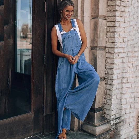 Laiska Denim Haalarit - Olkaimeton Farkku Leikkipuku-One-Pieces-EmiyoSuomi