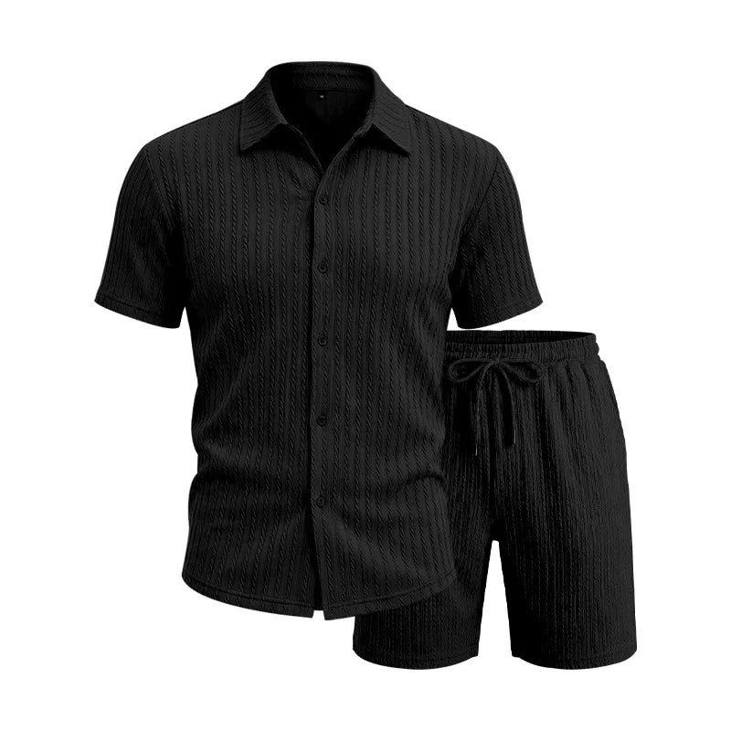 Miesten lyhythihainen paita ja shortsit | Jacquard casual kotiasut