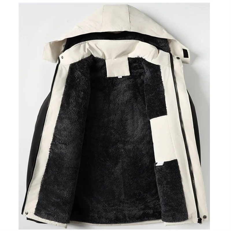 Miesten vedenpitävä fleecevuorinen hupullinen takki oversized talvitakki