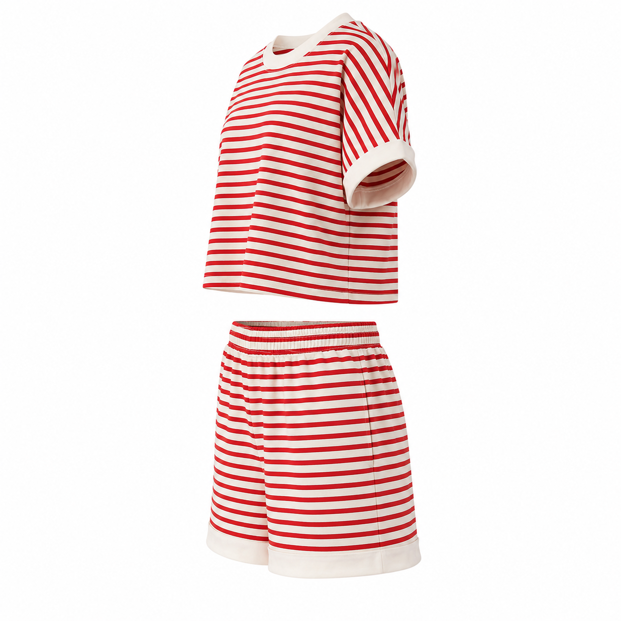 Gestreepte dameset | T-shirt, short | 2-delig
