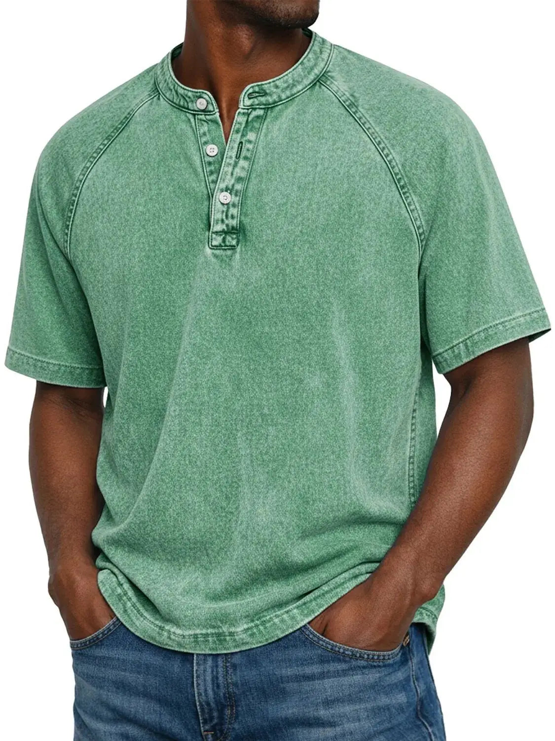 Miesten Henley-paita | Raglan-hihat Vintage | Nappikaulus