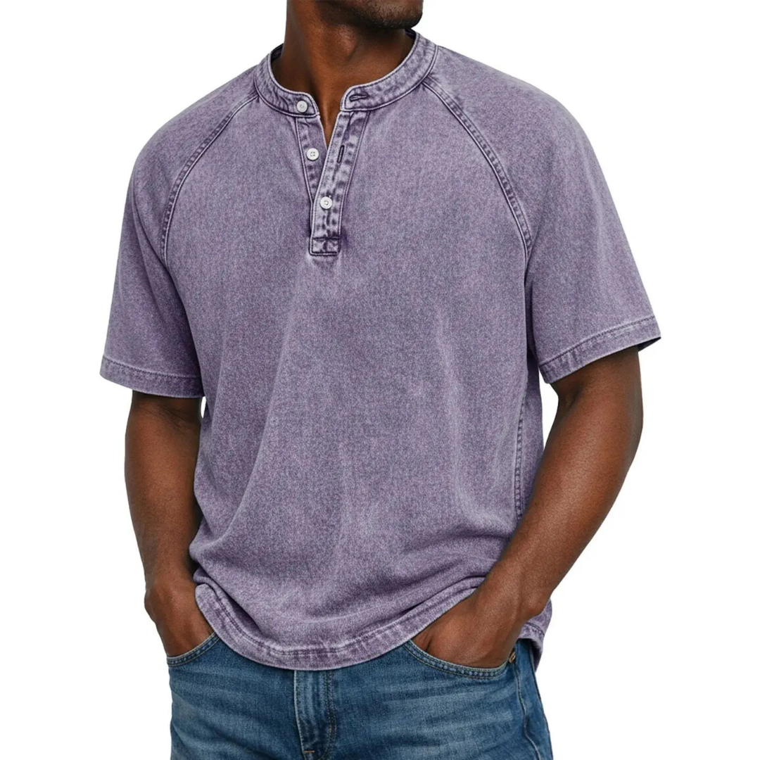 Miesten Henley-paita | Raglan-hihat Vintage | Nappikaulus