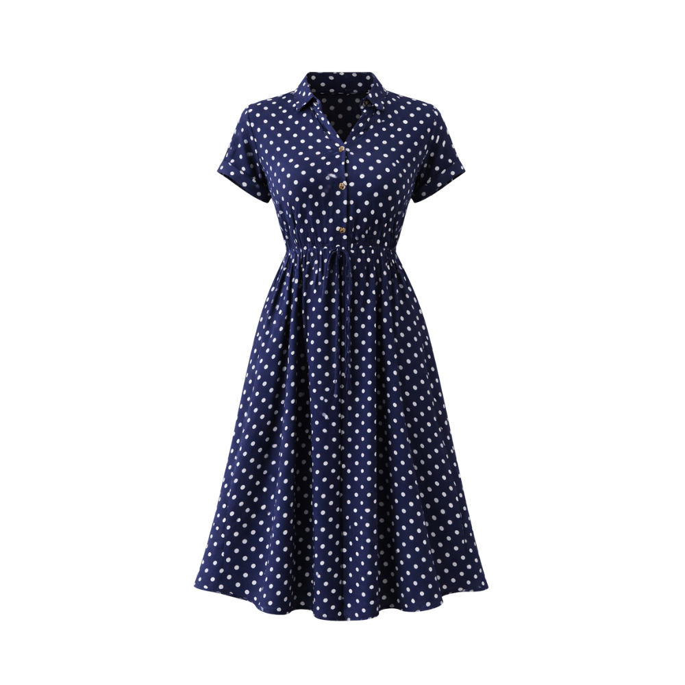 Polka Dot -mekko | Rento Midi-mekko pitsi- ja nappiyksityiskohdilla