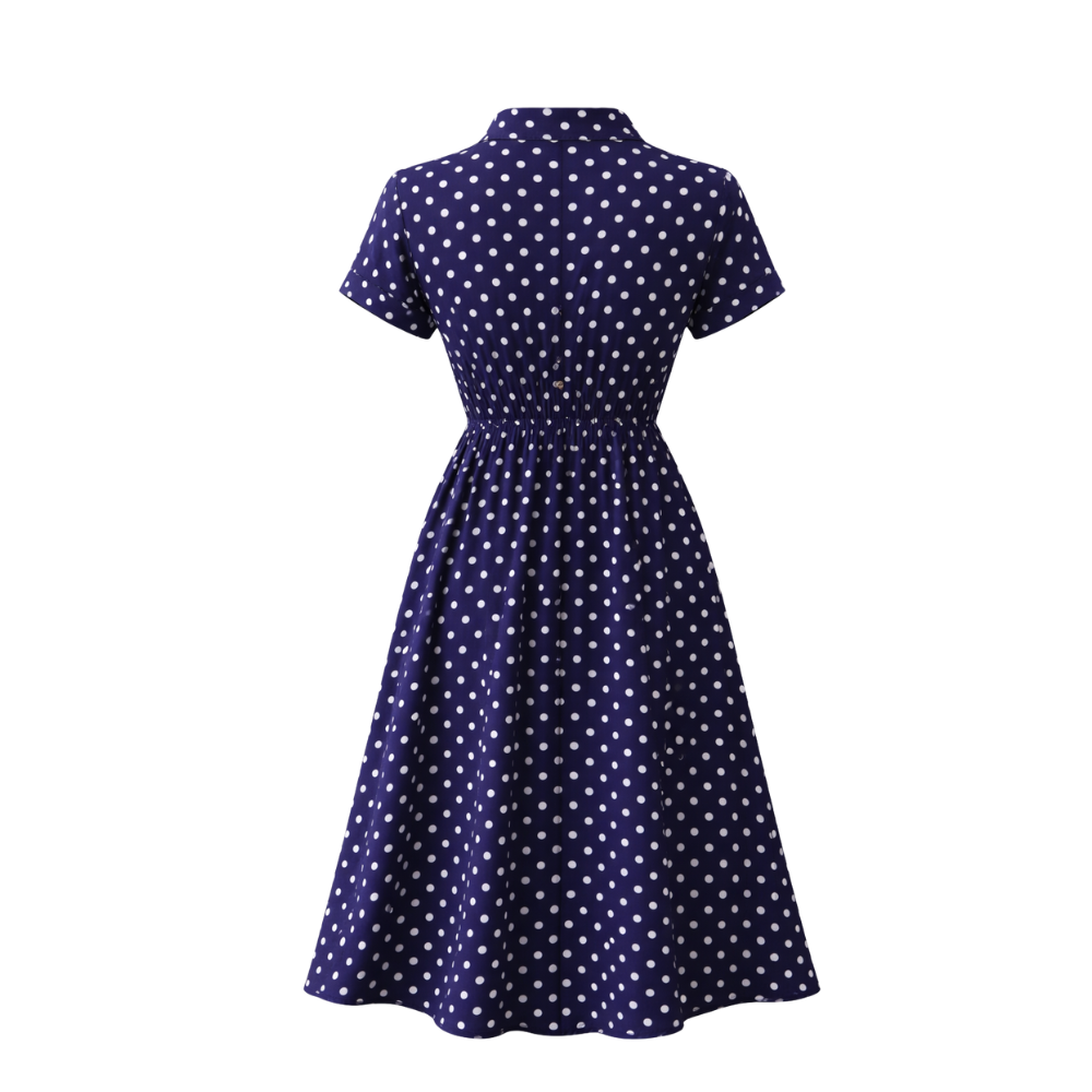 Polka Dot -mekko | Rento Midi-mekko pitsi- ja nappiyksityiskohdilla