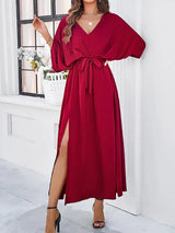 Maxi Mekko V-pääntie - 3/4 Hihat - Elegantti Leikkaus-Mekot-EmiyoSuomi