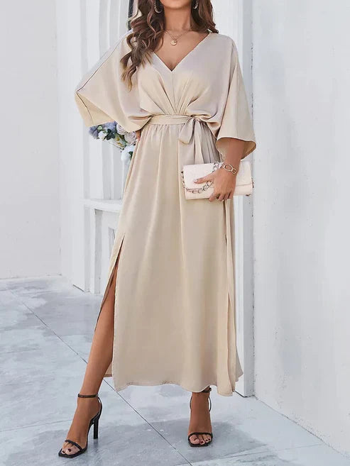 Maxi Mekko V-pääntie - 3/4 Hihat - Elegantti Leikkaus-Mekot-EmiyoSuomi