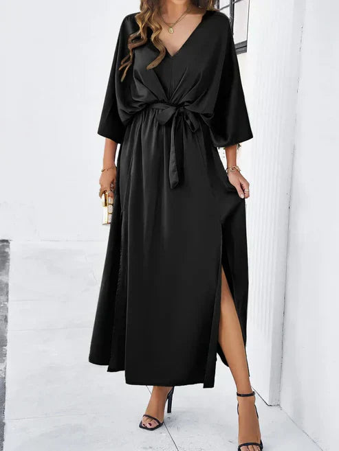Maxi Mekko V-pääntie - 3/4 Hihat - Elegantti Leikkaus-Mekot-EmiyoSuomi