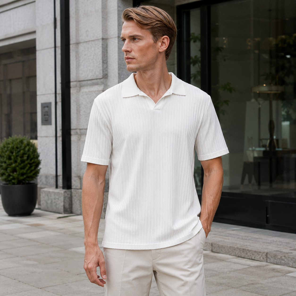 Men's Turtleneck Shirt | White, Short Sleeve | Minimalist