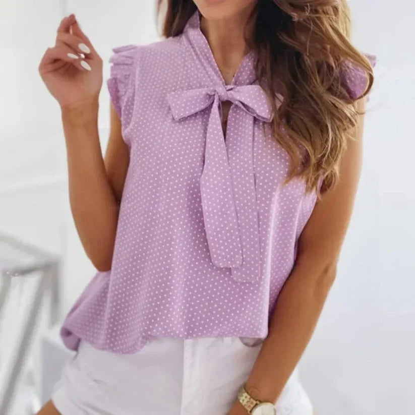 Vintage-pilkullinen pusero - Naisellinen eleganssi - Tyylikäs muoti-Kesäasut-EmiyoSuomi