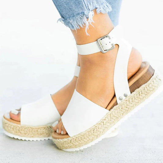 Naisten Platform-sandaalit - Espadrille-pohja - Säädettävä nilkkahihna - Varvasnauha-Sandaalit-EmiyoSuomi