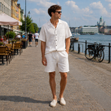Kortærmet sommeroutfit til mænd med knapper – afslappet sæt i 2 dele