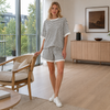 Gestreepte dameset | T-shirt, short | 2-delig