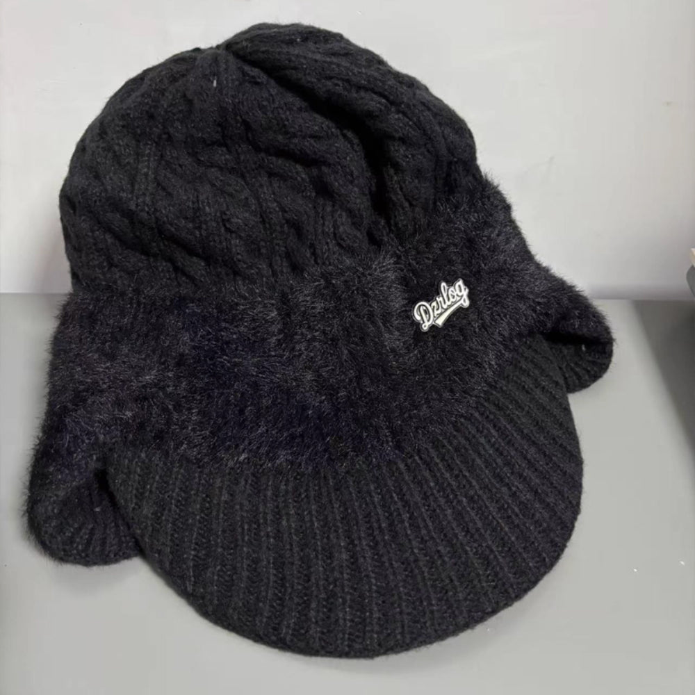 Neulottu lippalakkipipo korvaläpillä, lämmin talvimalli unisex