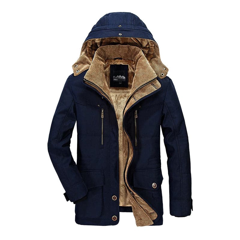 Miesten talviparka fleece vuorattu hupullinen takki