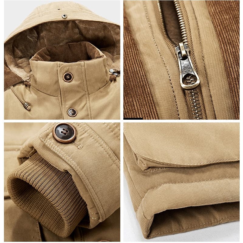 Miesten talviparka fleece vuorattu hupullinen takki