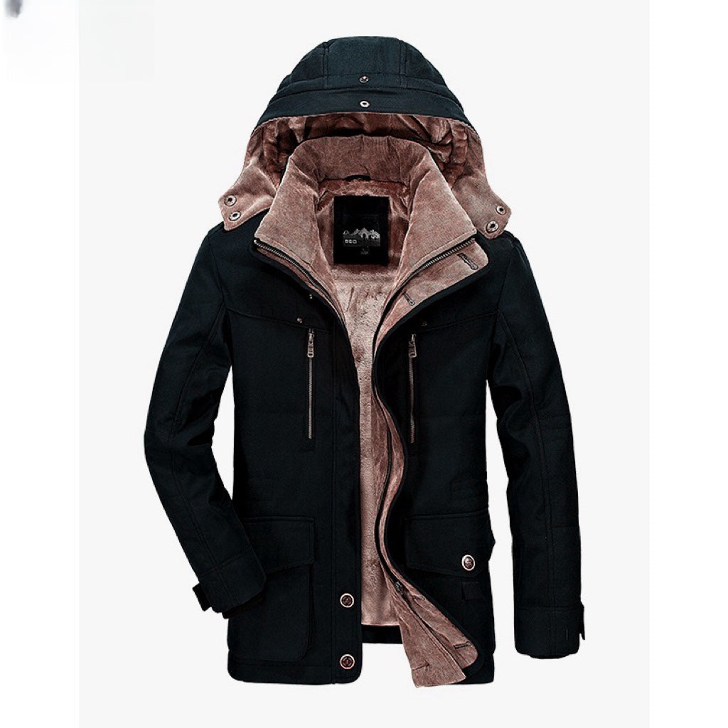 Miesten talviparka fleece vuorattu hupullinen takki
