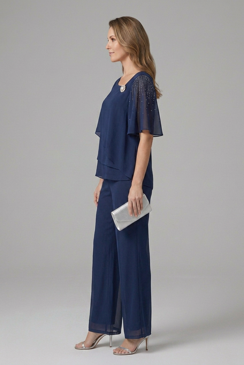 Naisten 2-osainen setti kerrostunut toppi ja suoralahkeiset housut