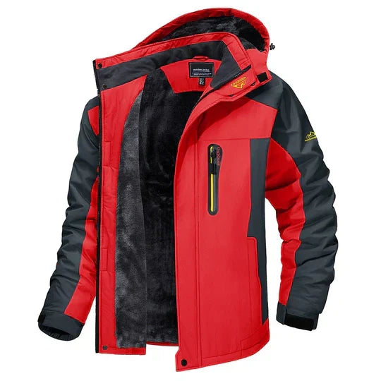 Miesten fleece vuorattu talvitakki hupulla vedenpitävä