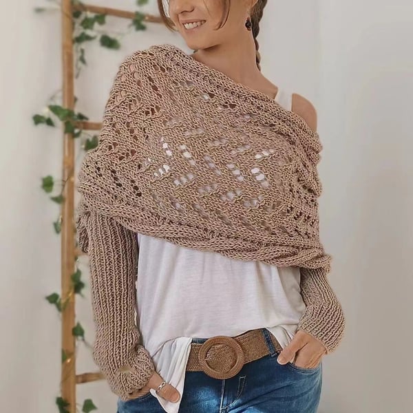 Naisten neulottu talvihuivi kaksoisholkilla, 260 cm pitkä