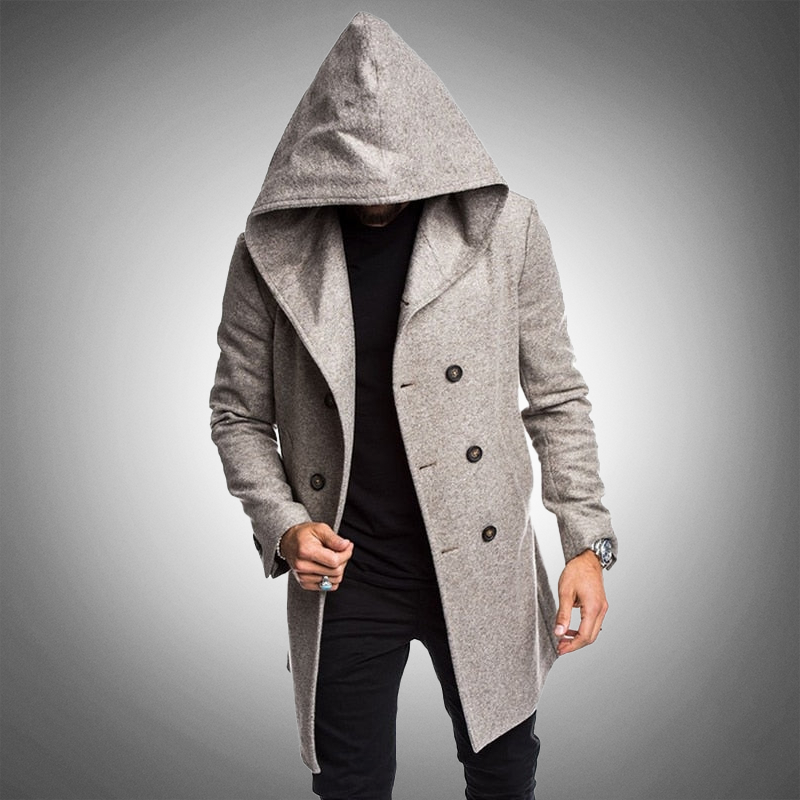 Pitkä huppu trench coat miehille - tyylikäs - vettä hylkivä - mukava