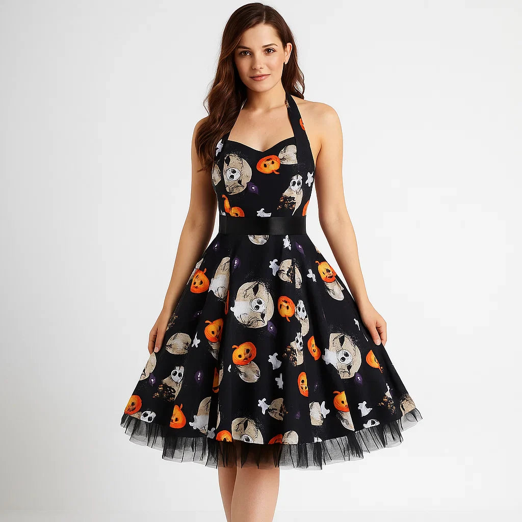 Alessandra Halloween Midi Mekko - Sarjakuvaprintti - Uniikki Design