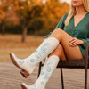 Damen Cowboy-Stiefel - Blumige Stickerei - Bequemer Flacher Absatz