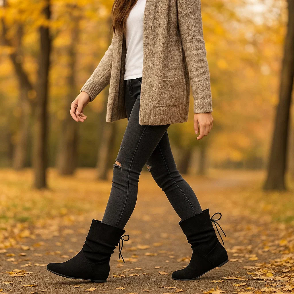 Nubuck leren laarzen voor dames - Veters - Antislipzool