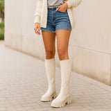 Damen Overknee-Stiefel - Strukturierter Strick - Langlebige Sohle - Stilla