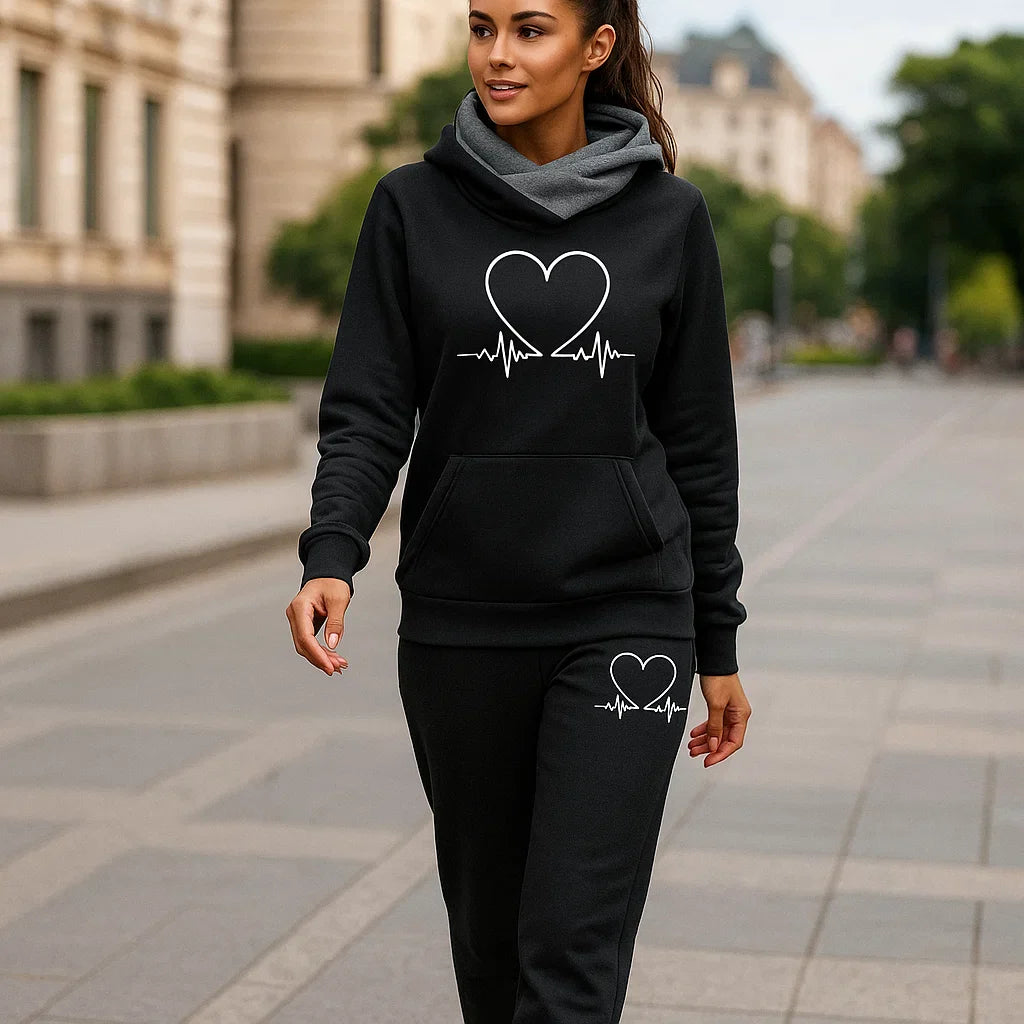 Aktives Damen-Trainingsoutfit - Heartbeat - Leggings - Kapuzenpullover - Fitness