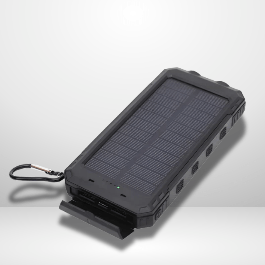 Aurinkokäyttöinen Power Bank LED - taskulampulla - EmiyoSuomi - Leirintäalue