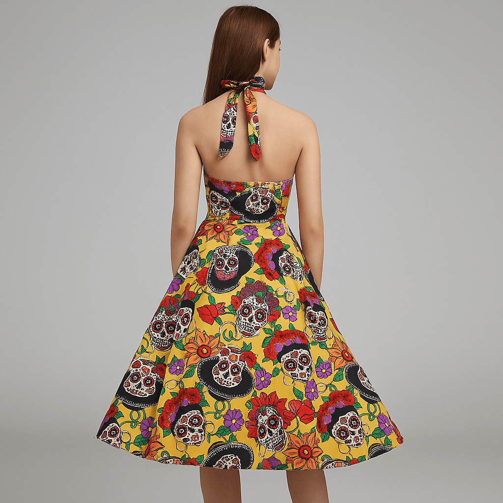 Bettina Midi Mekko - Pääkallo Printti - Uniikki Muoti - EmiyoSuomi - Halloween