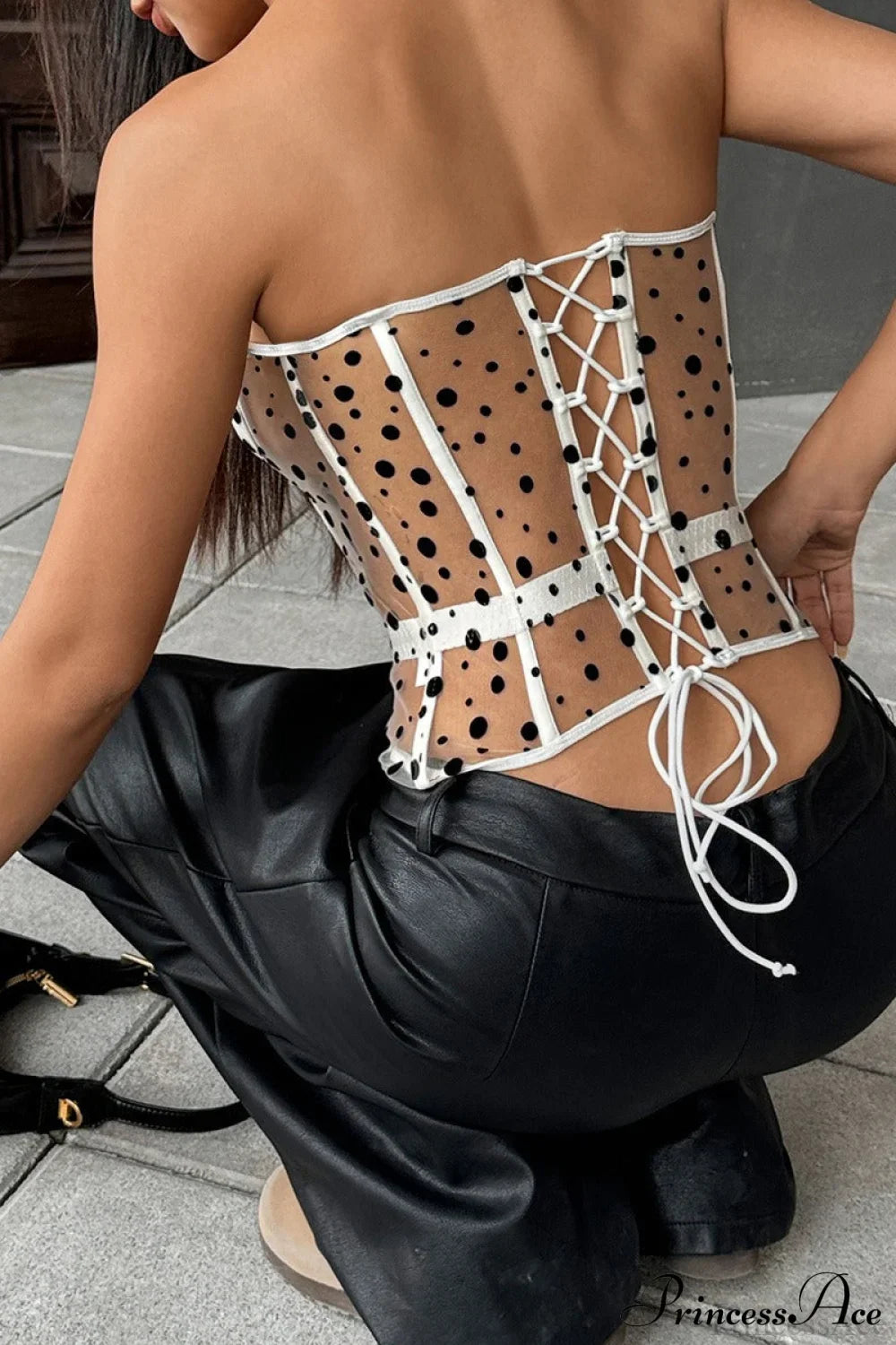 Bustier Corset | Mustavalkoinen Silkkipisteillä | Lyhyt