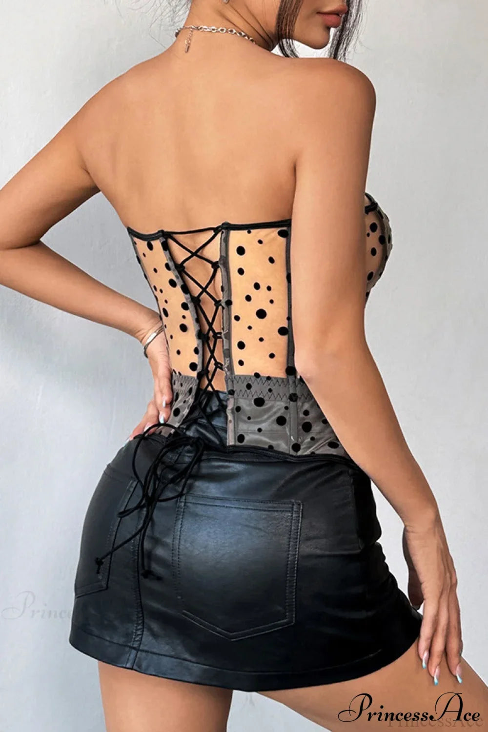 Bustier Corset | Mustavalkoinen Silkkipisteillä | Lyhyt