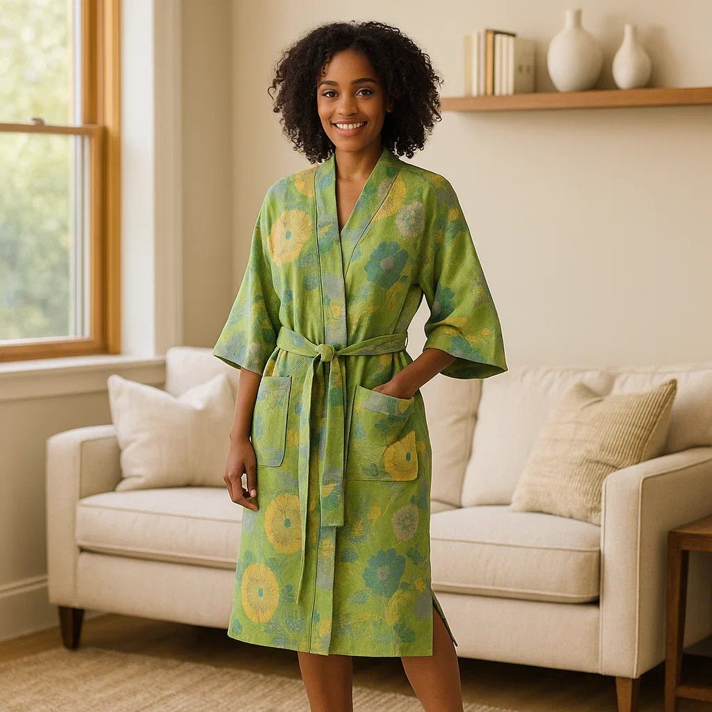 BloomEase – Ylellinen Puuvillahuopa Herkällä Kukkakuviolla Rentoutumiseen Elämässä - EmiyoSuomi - Kylpytakit