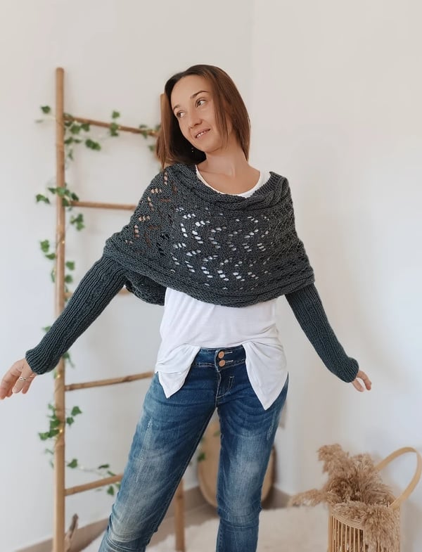Naisten neulottu talvihuivi kaksoisholkilla, 260 cm pitkä